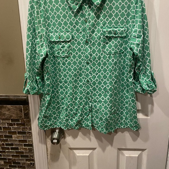 Charter Club Tops - Charter Club Green/White 3/4 sleeve stretchy blouse